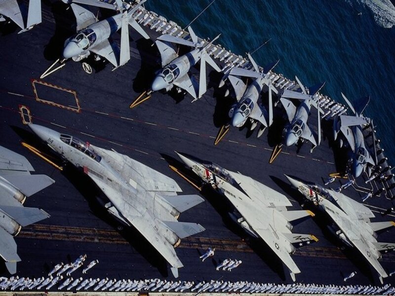Aircraft on an aircraft carrier deck