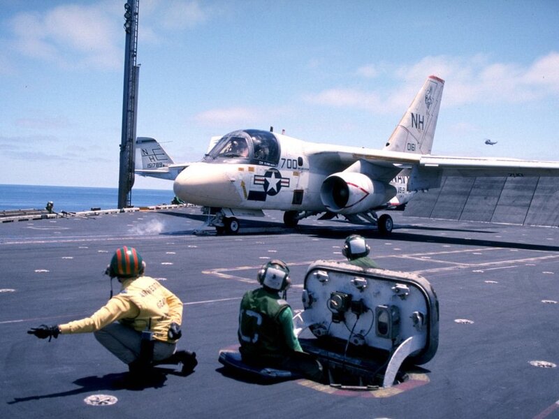 Aircraft on an aircraft carrier deck