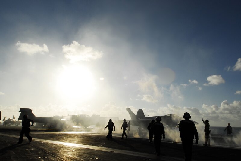 Aircraft on an aircraft carrier deck