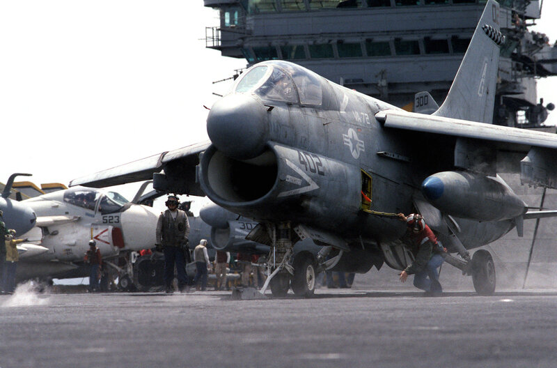 Aircraft on an aircraft carrier deck