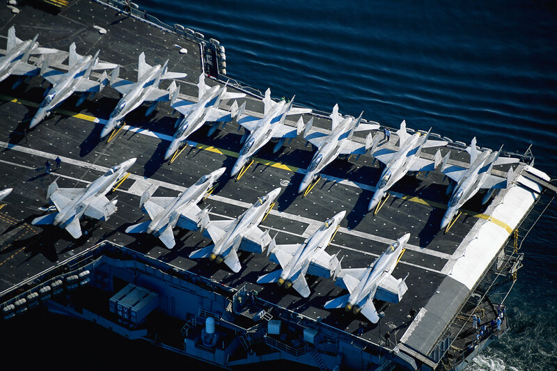 Aircraft on an aircraft carrier deck