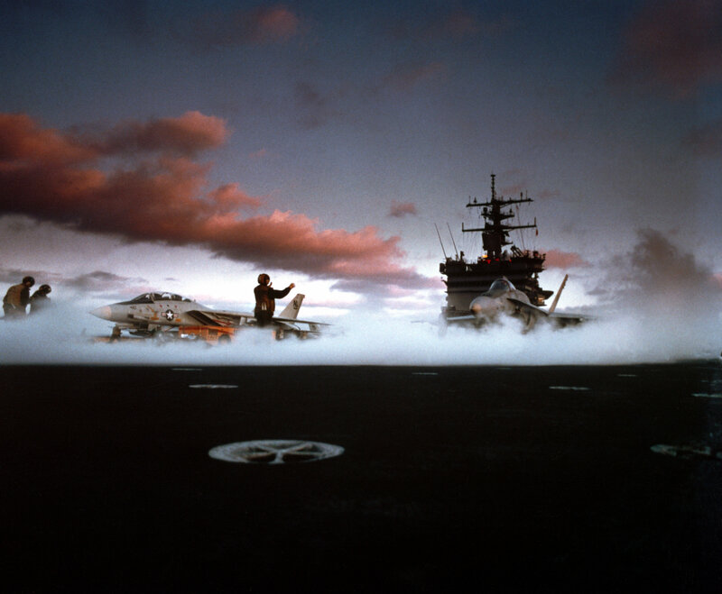 Aircraft on an aircraft carrier deck
