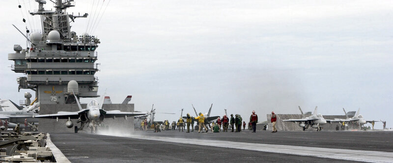 Aircraft on an aircraft carrier deck