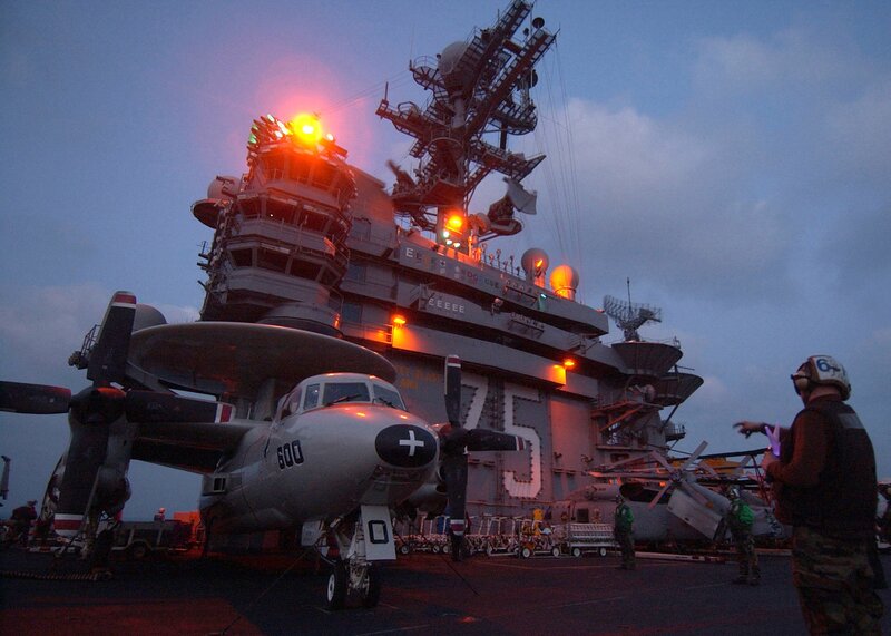 Aircraft on an aircraft carrier deck