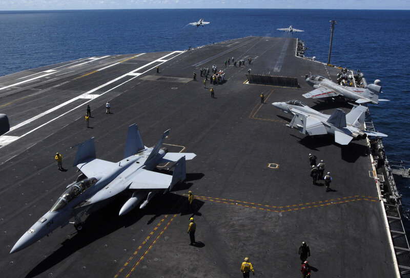 Aircraft on an aircraft carrier deck