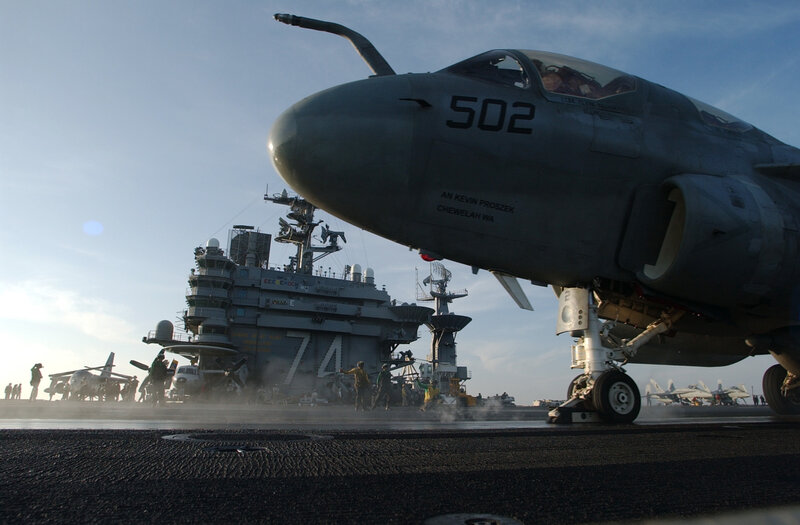 Aircraft on an aircraft carrier deck