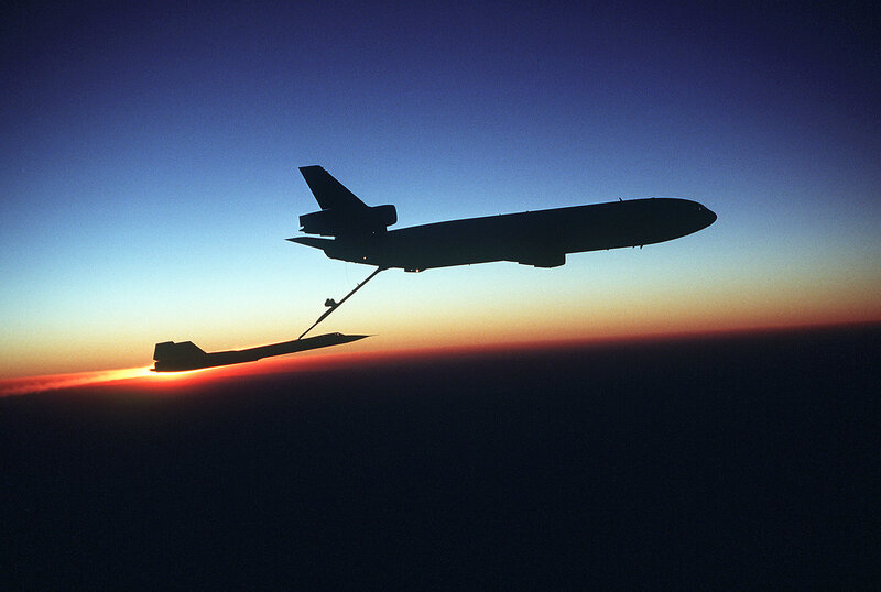 Aircraft refueling in silhouette