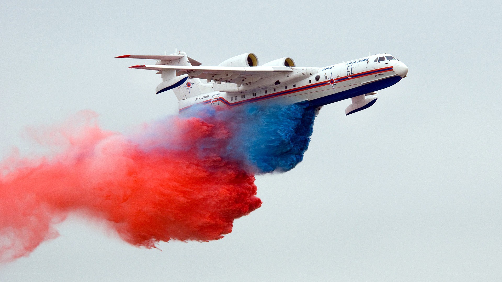 aircraft releasing colored smoke