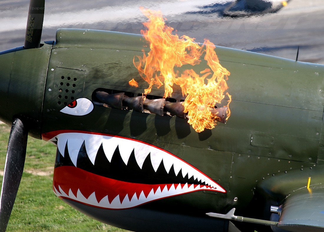 aircraft with flames from engine