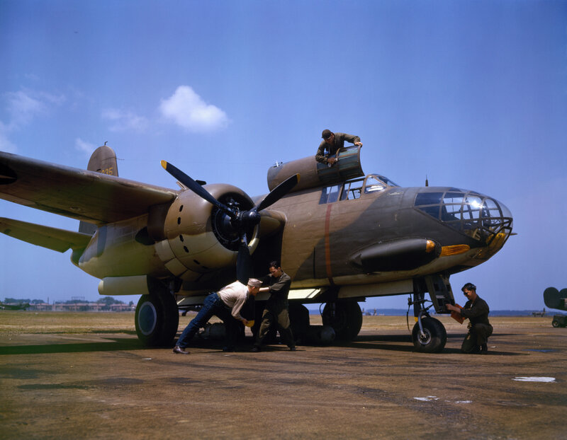 Aircrew servicing a bomber