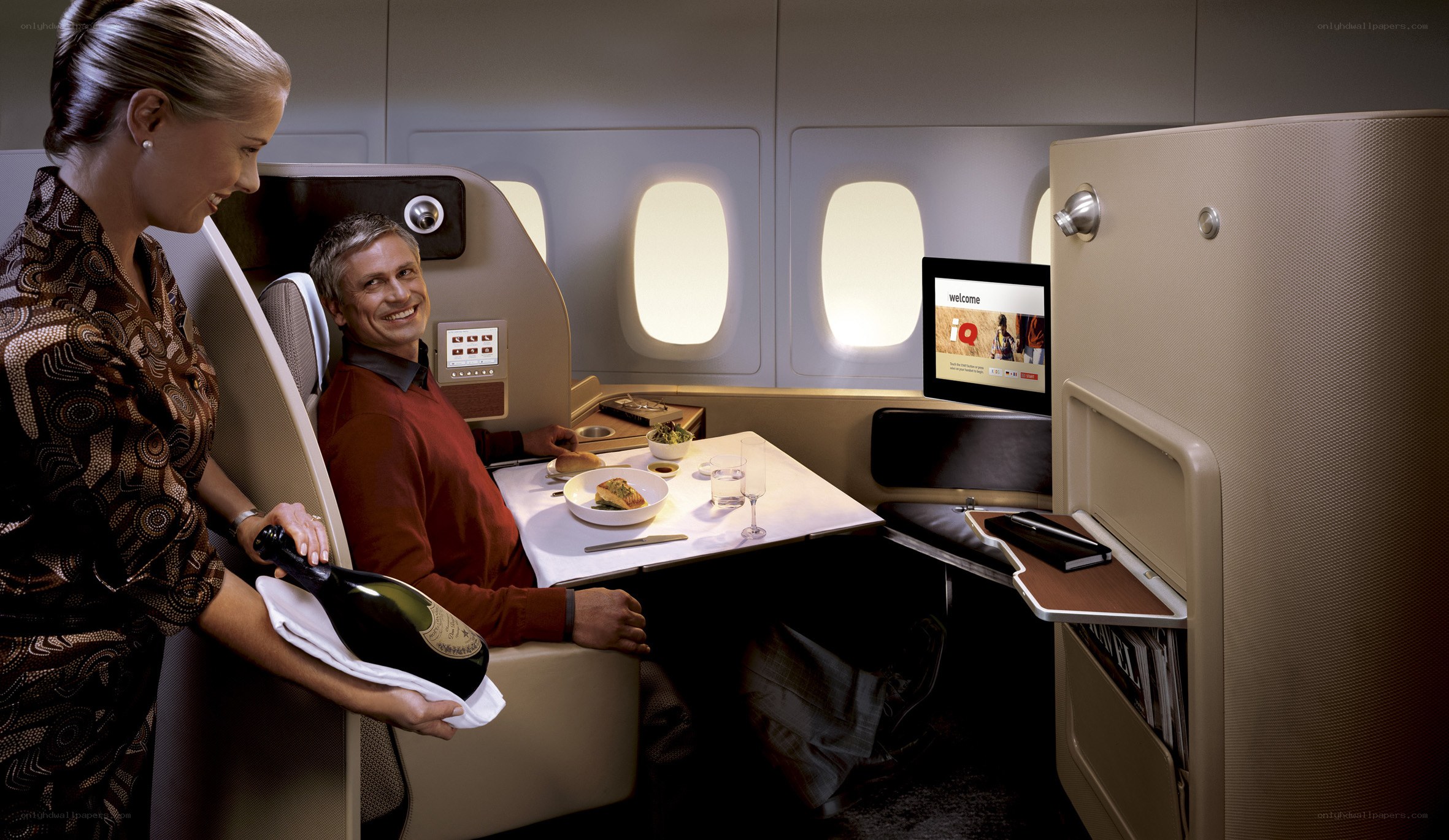 Airline cabin service scene