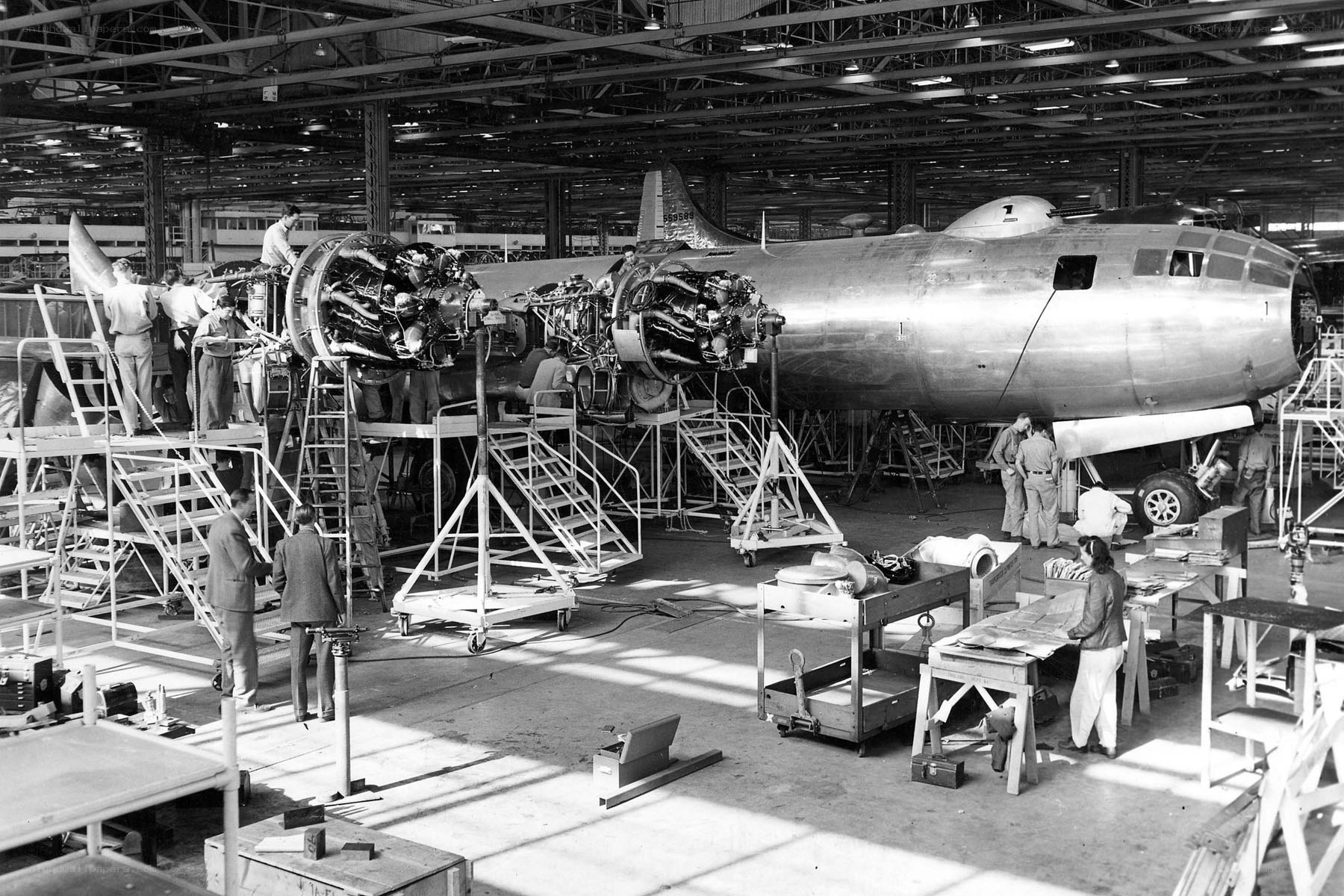 Airplane assembly in factory