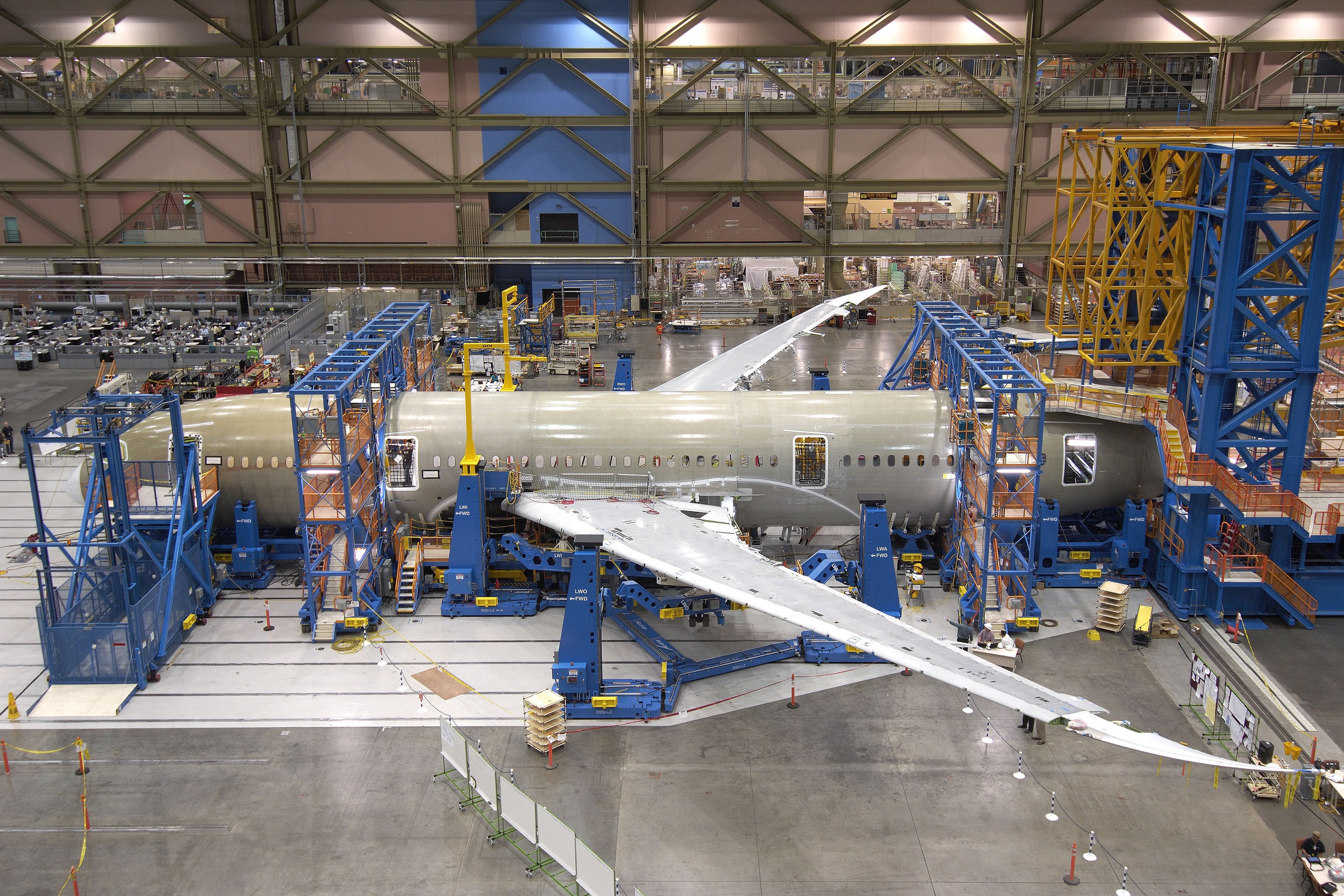 Airplane assembly in factory