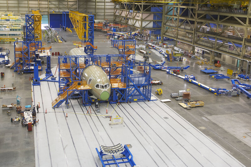 Airplane assembly in factory