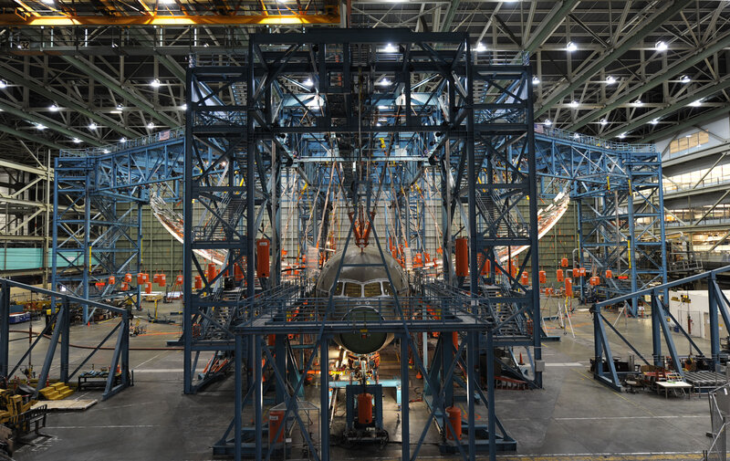 Airplane assembly in factory