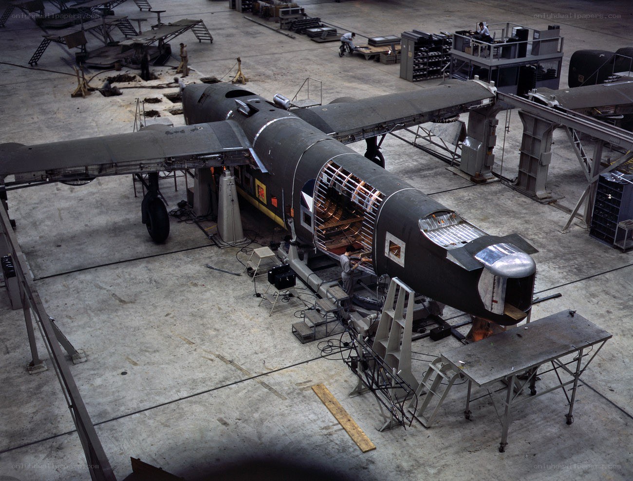 Airplane assembly in factory