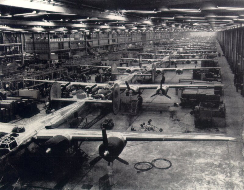 Airplane assembly line in factory