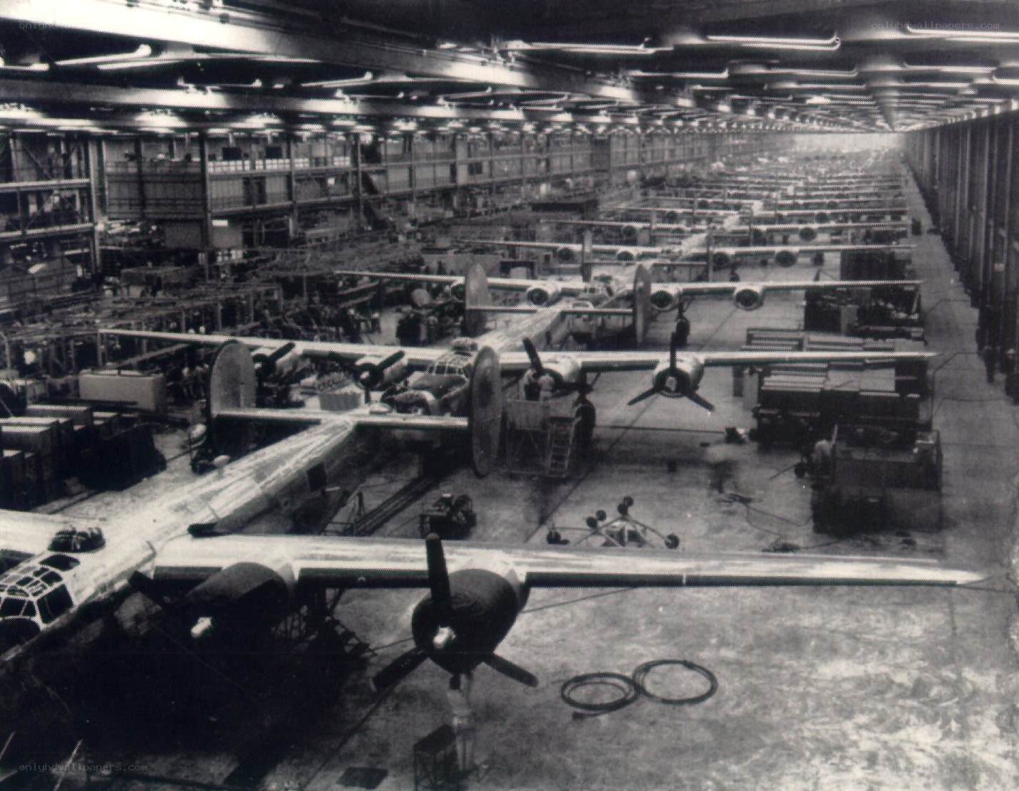 Airplane assembly line in factory