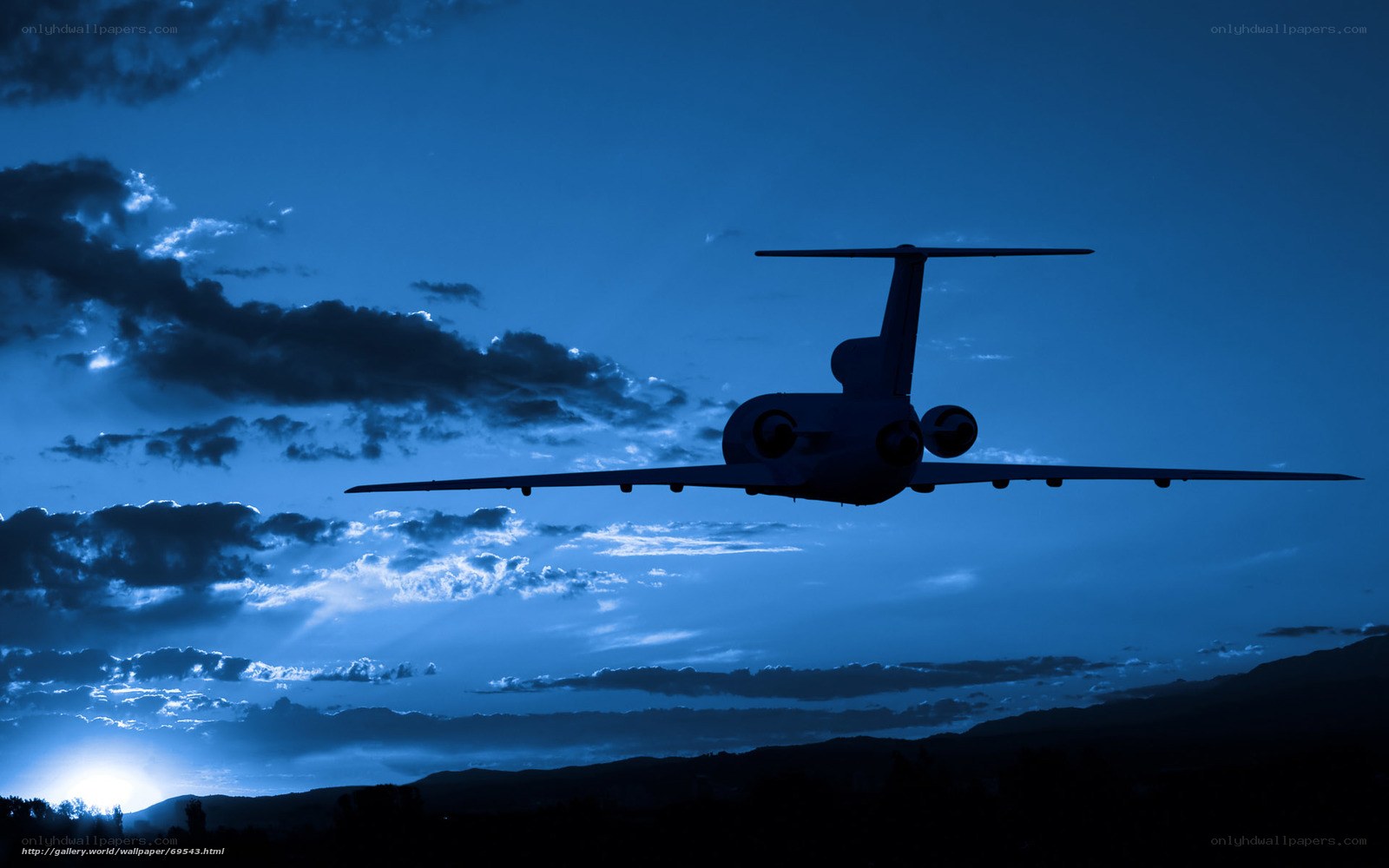 Airplane at dusk silhouette