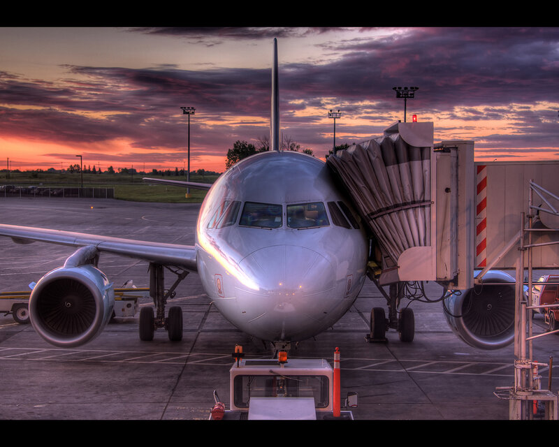 Airplane at Gate — Purple, Dramatic
