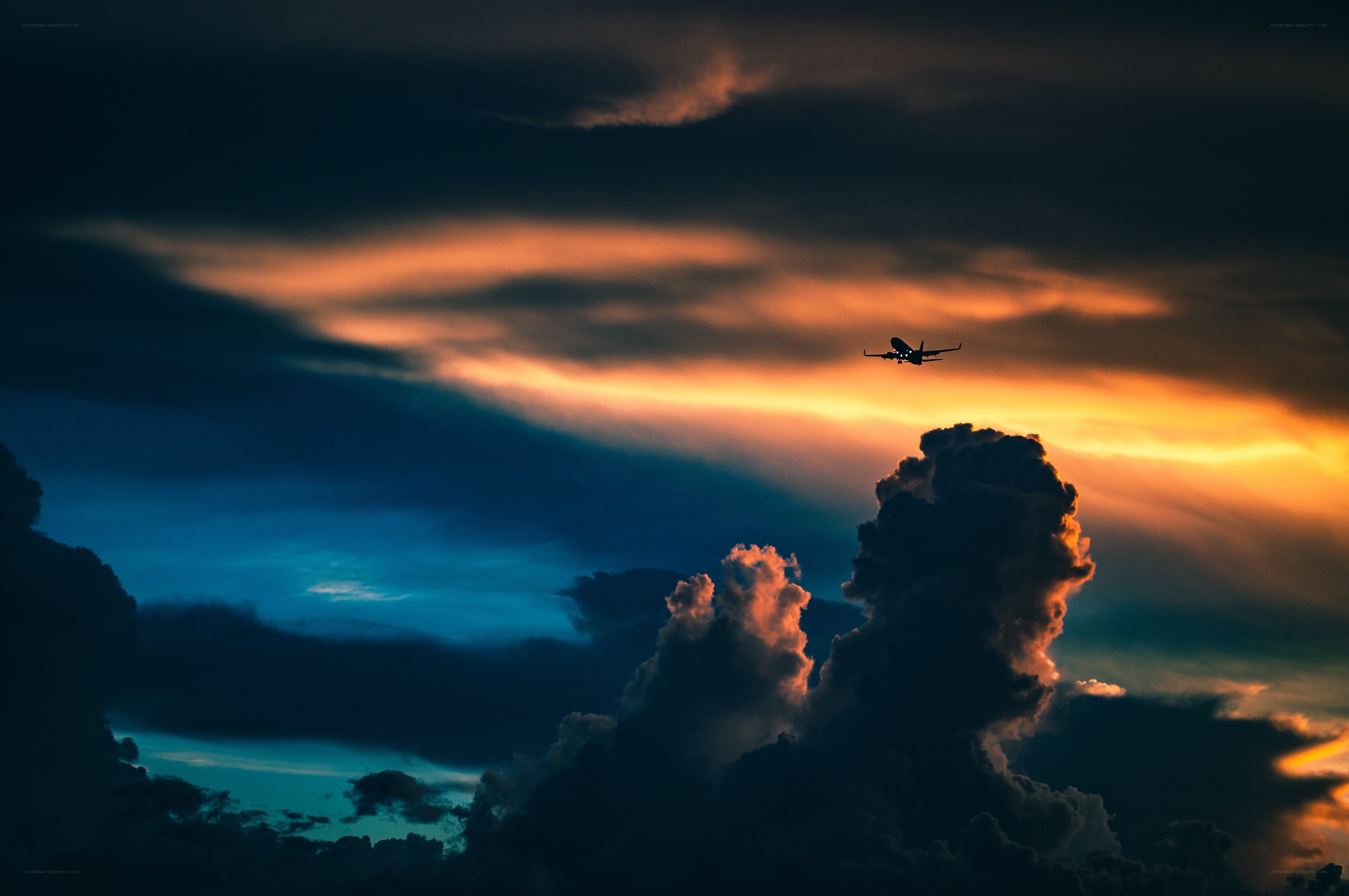 Airplane at sunset