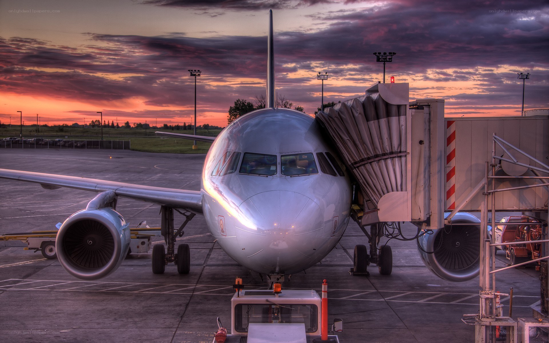 Airplane at sunset