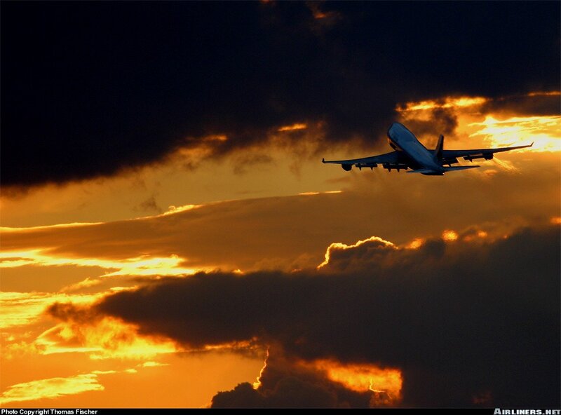 Airplane at sunset