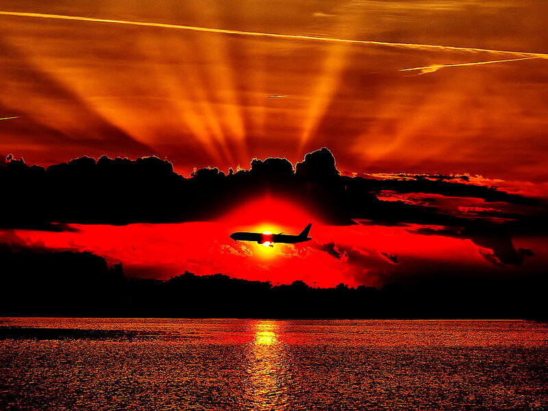 Airplane at Sunset — Red