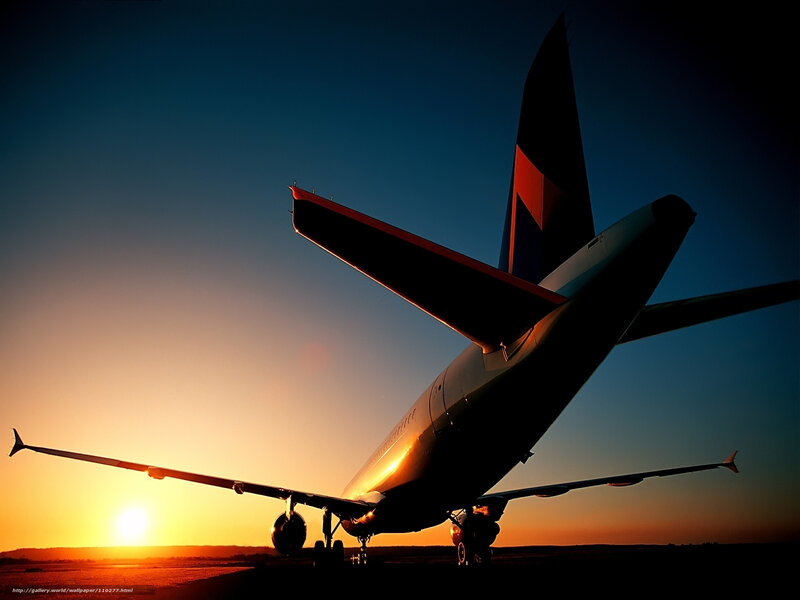 Airplane at sunset silhouette