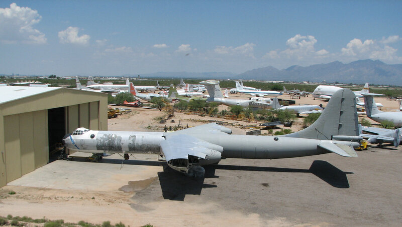 Airplane boneyard with B-36