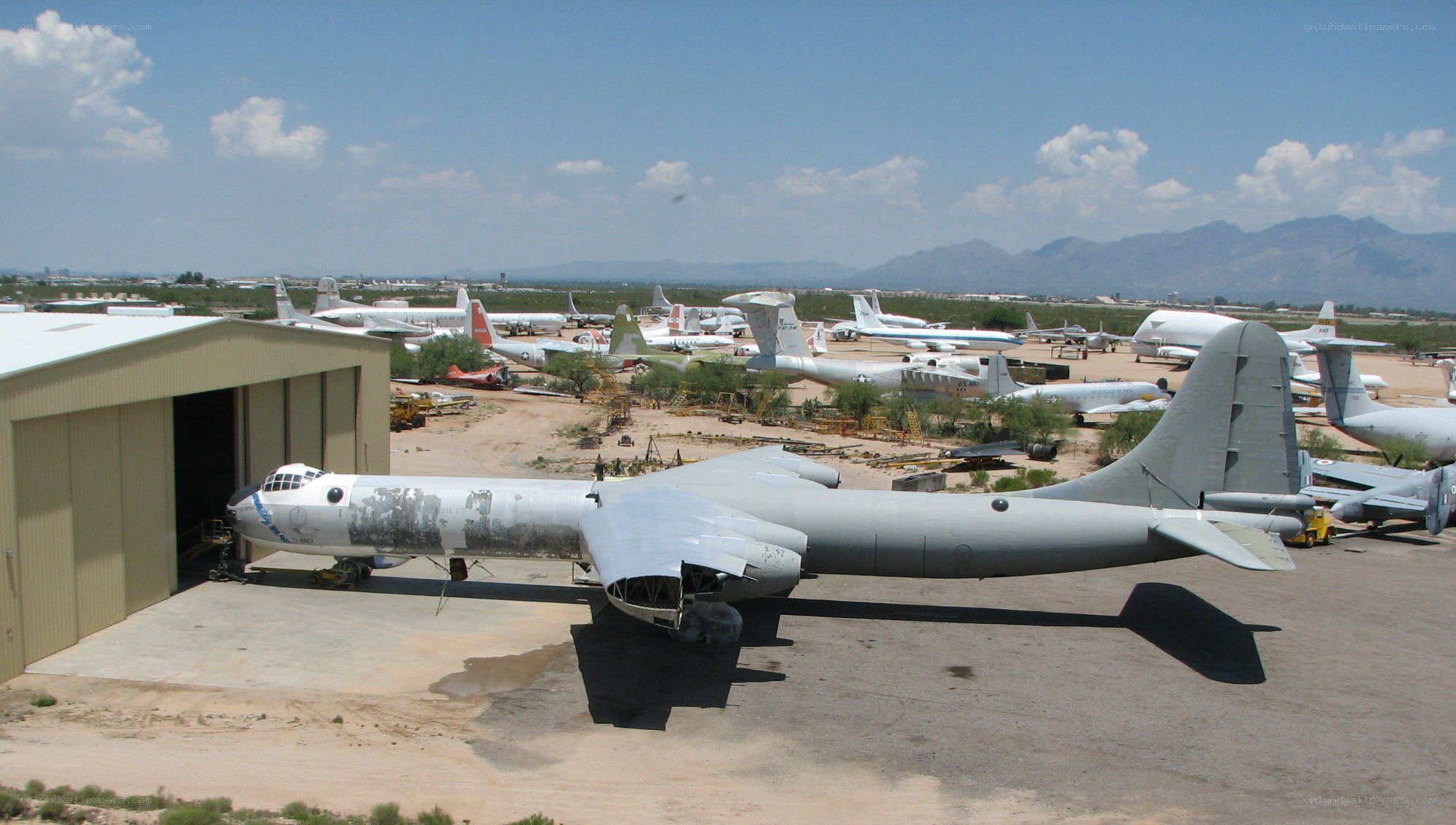 Airplane boneyard with B-36