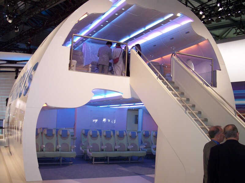 Airplane cabin exhibit at a trade show