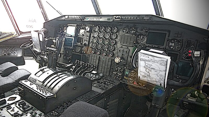 Airplane Cockpit — Black, Technical, Photograph