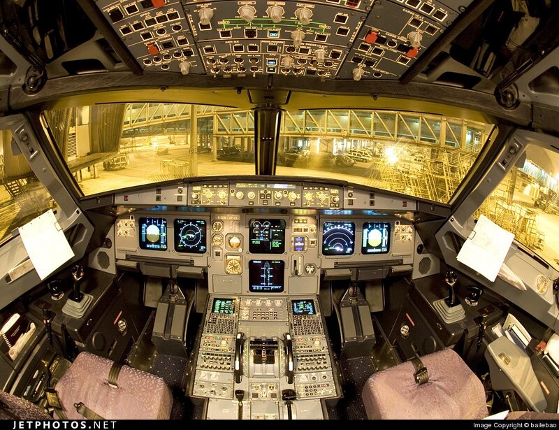 Airplane Cockpit Interior — Black, Technical, Night