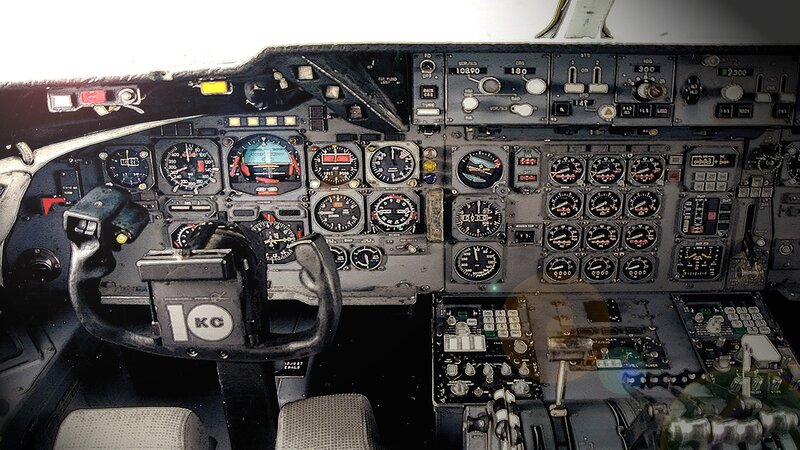 Airplane Cockpit Interior — Black, Technical, Photograph