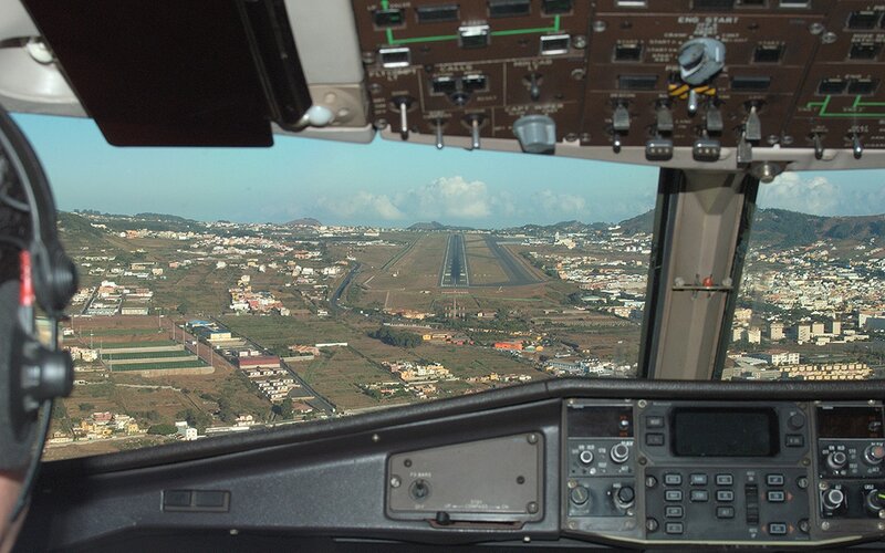 airplane cockpit view of runway