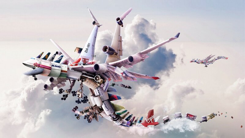 airplane collision collage