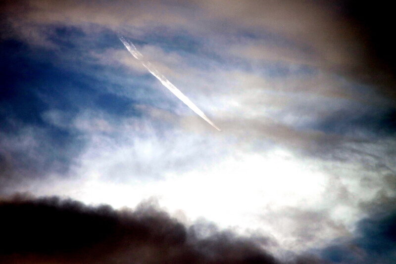 Airplane Contrail in Sky — Blue
