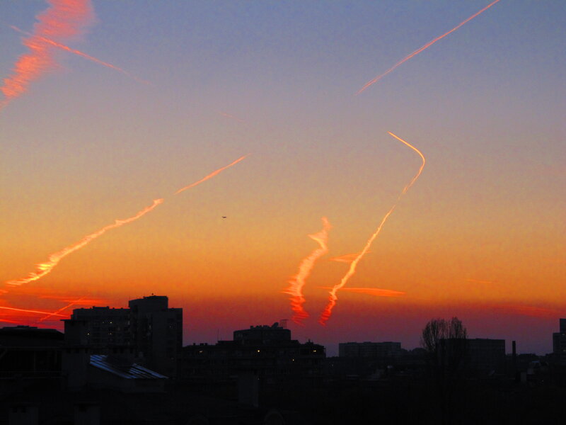 Airplane Contrails at Sunset