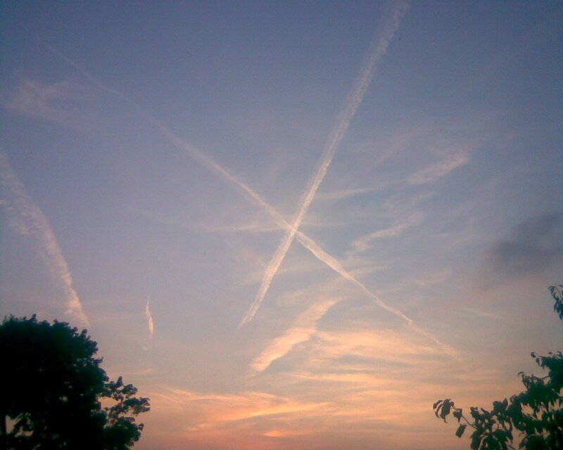 Airplane Contrails in Sky — Blue, Serene