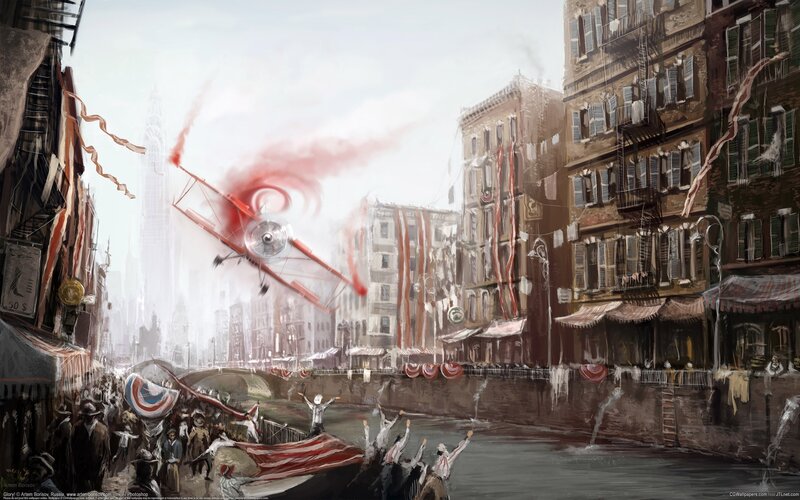 Airplane crash in city street