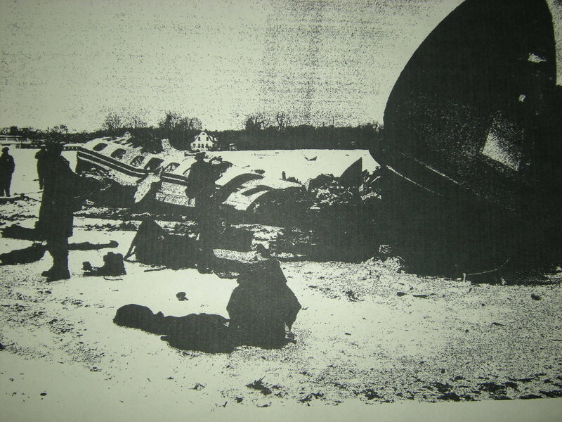Airplane crash site in snow
