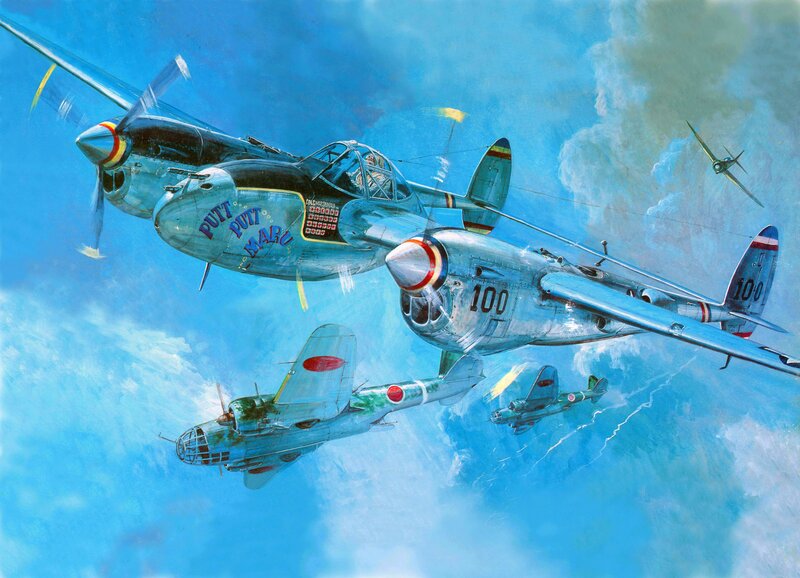 Airplane Dogfight — Blue, Dramatic, Illustration