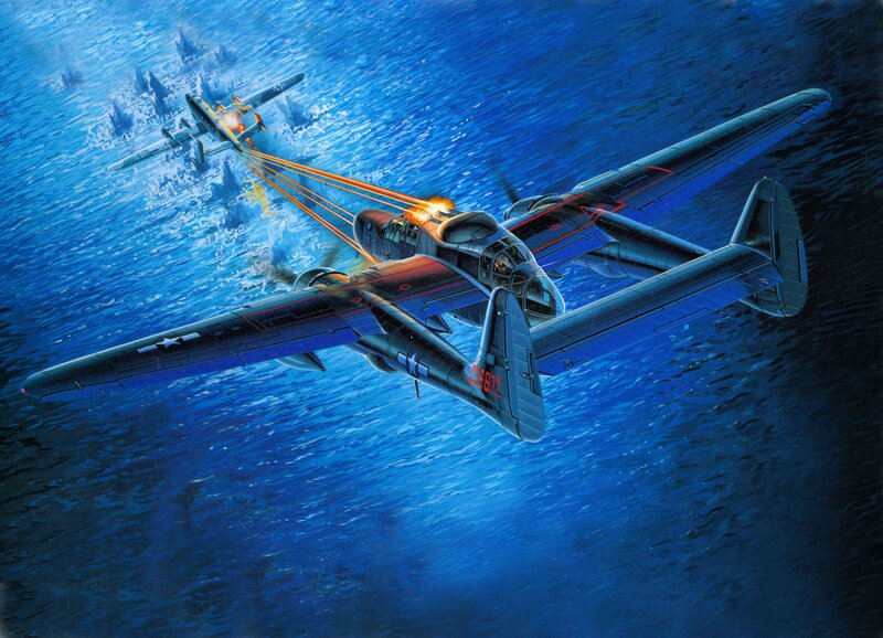 Airplane Dogfight over Ocean