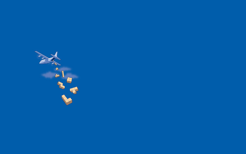 Airplane dropping blocks