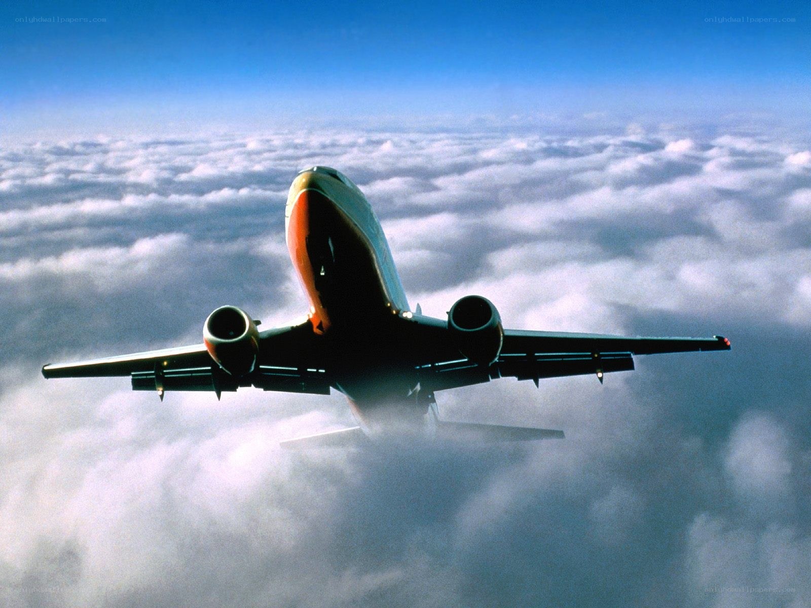airplane flying above clouds