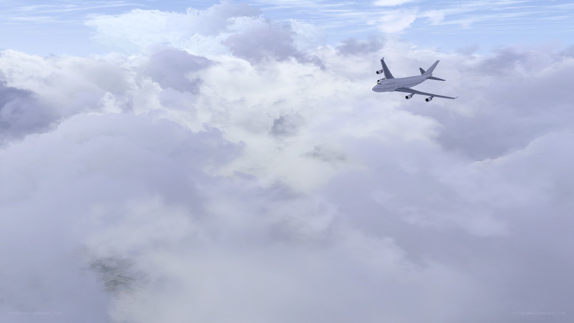 Airplane flying above clouds