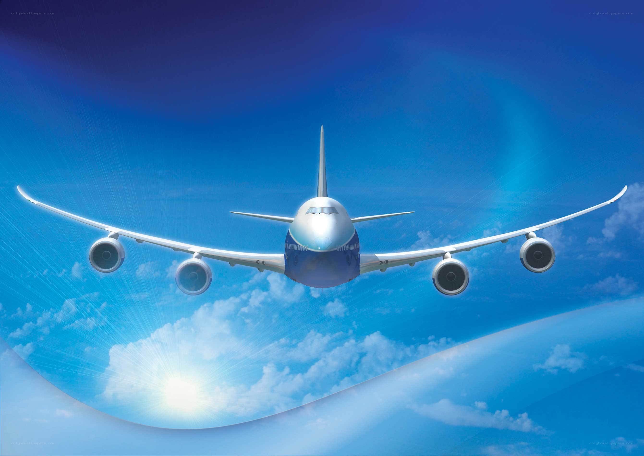 Airplane flying above clouds