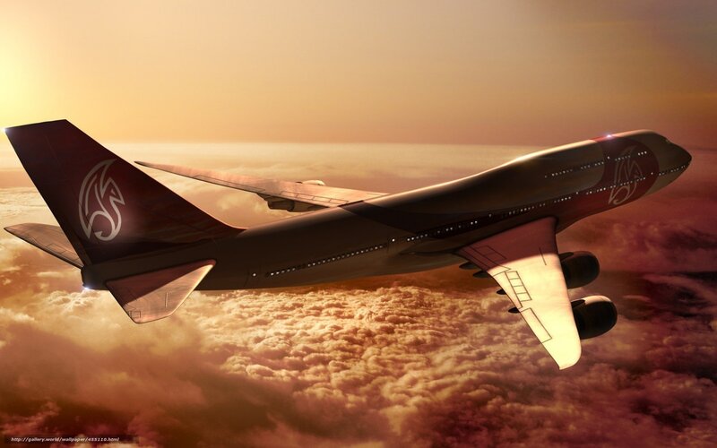 Airplane Flying Above Clouds — Orange, Dramatic, Sunset, Digital Art, Sky, Sunlight