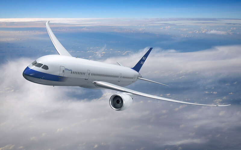 Airplane Flying Above Clouds — White, Serene, Morning